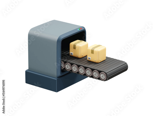 Conveyor Belt System with Packages icon 3d. Conveyor Belt with delivery box icon 3d illustration