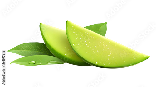 slice of green mango isolated on white background