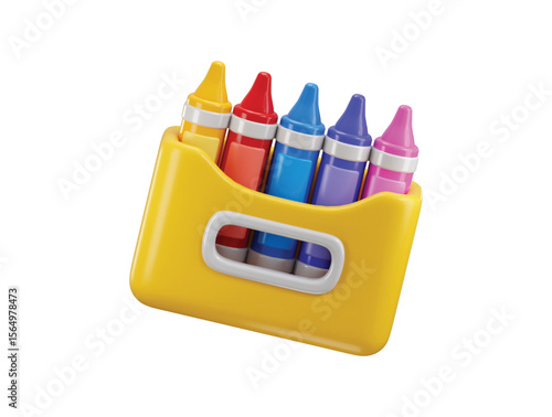 Drawing crayon box icon 3d render concept of back to school and crayons box for Drawing education icon vector illustration