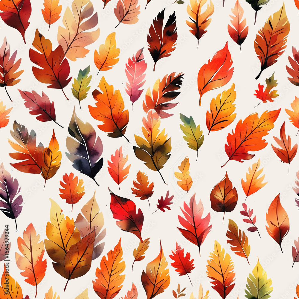 Obraz premium Seamlless autumn leaves seamless pattern evokes a feeling of fall season with warm hues of red, orange, yellow, and purple.