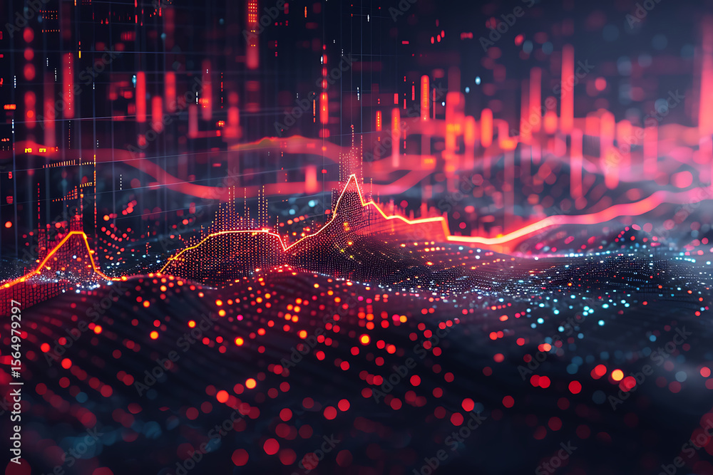 Fototapeta premium Glowing Red Digital Data Landscape abstract