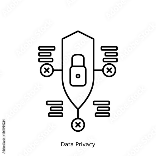 Data privacy icon hover effect animation featuring secure shield, encryption locks, protected information. Scales 115% on hover, color changes black to dark gray. Transparent background animated SVG