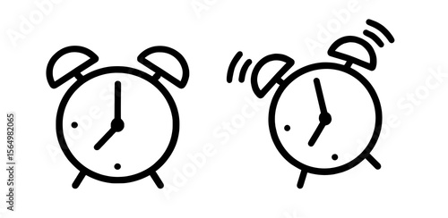 Alarm Clock Icon Simple Line Vector of Ringing Clock in Modern Outline Style