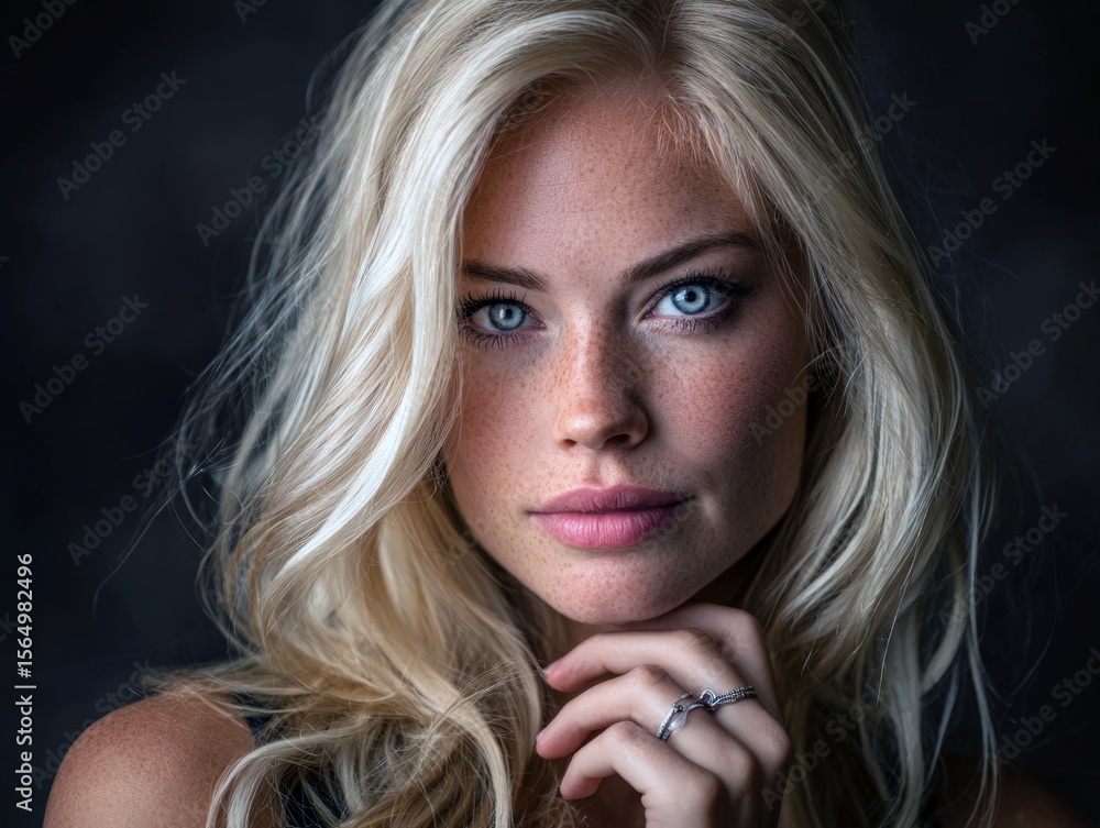 Naklejka premium Stunning blonde woman portrait. Elegant, sensual, and stylish. Ideal for beauty, fashion, and advertising. Perfect for websites and magazines.