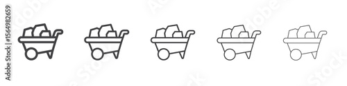 wheelbarrow unloading icon Line graphics illustration symbol