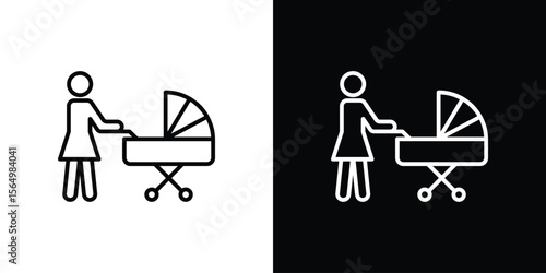 Woman with Baby Stroller icon logo element. Vector illustration. EPS10