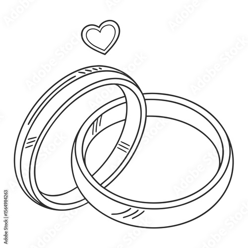 Minimalist Line Art Wedding Rings with Heart - Love & Commitment Symbol

