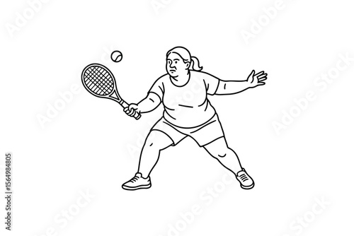 Hand drawn illustrations plus size individuals engaged in sport or fitness activities