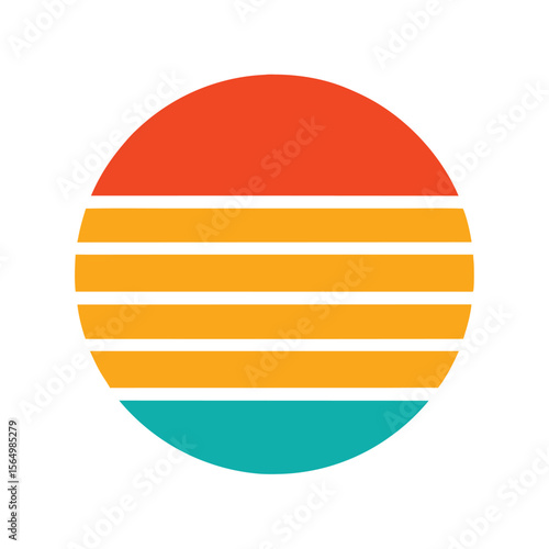 round minimal sunset with evenly spaced retro stripes