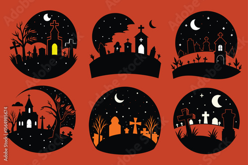 Spooky graveyard scene under a full moon with eerie night sky elements