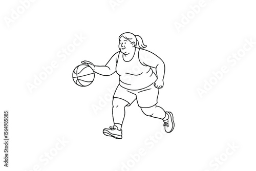 Hand drawn illustrations plus size individuals engaged in sport or fitness activities