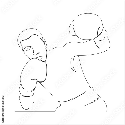 One line drawing of a male boxer dodging and counterpunching, wearing boxing gloves, shown in an expressive and dynamic pose on white background.