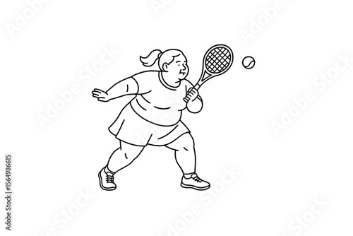 Hand drawn illustrations plus size individuals engaged in sport or fitness activities