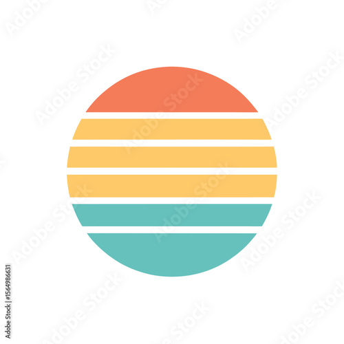 rounded retro stripe icon with layered sun design