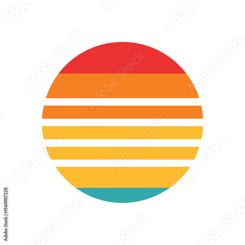 rounded sunset icon with horizontal retro stripes