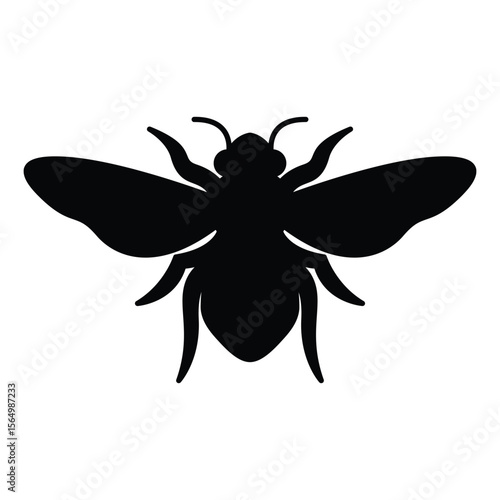 Flying Insect Silhouette Vector, Black Bee or Wasp Icon for Nature Design Projects.