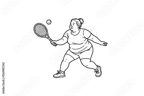 Hand drawn illustrations plus size individuals engaged in sport or fitness activities