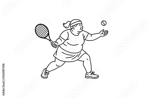 Hand drawn illustrations plus size individuals engaged in sport or fitness activities