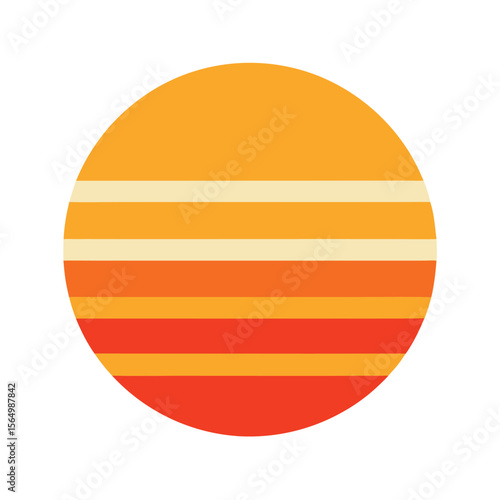 simple retro circle sunset in warm tones with soft bands