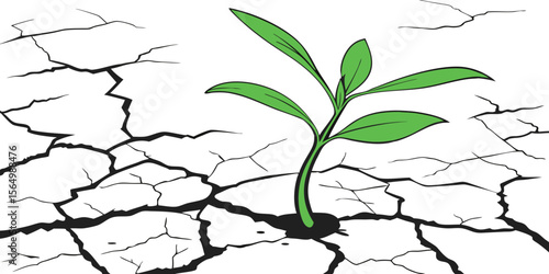 Bright green sprout coming out of stem cracked in white background vector illustration