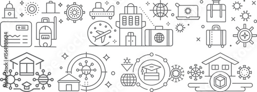 Comprehensive Travel and Pandemic Safety Icons for Global Mobility