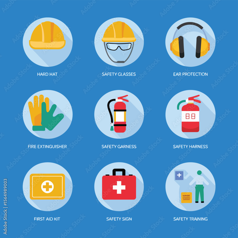 Fototapeta premium 2d vector illustration safety icons , Civil protection and safety when working and taking safety 
