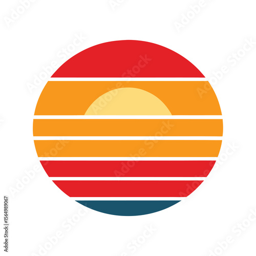simplified sunset graphic with bold retro bands vector