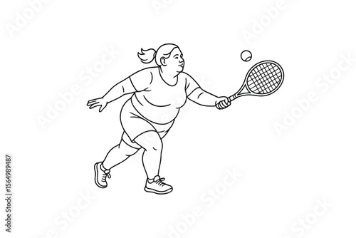 Hand drawn illustrations plus size individuals engaged in sport or fitness activities