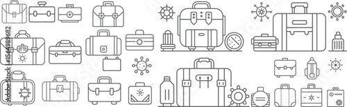 Travel Icon Collection with Bags, Suitcases, and COVID-19 Awareness Symbols