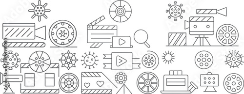 Film industry reels from pandemic impact in outline vector