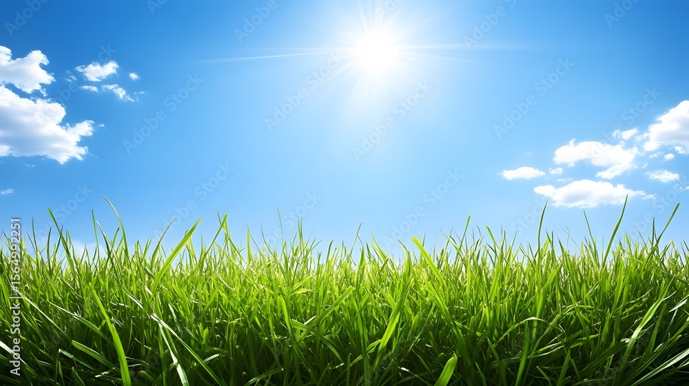 Fototapeta premium Sunny Day Green Grass Meadow Landscape