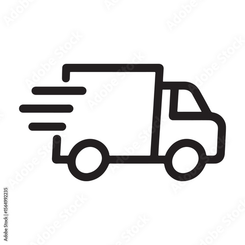 Fast moving delivery truck line art vector icon representing express shipping, courier service, logistics, parcel transport, ecommerce fulfillment, rapid transport and delivery app symbol