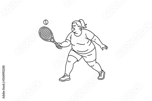 Hand drawn illustrations plus size individuals engaged in sport or fitness activities