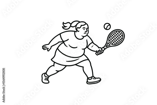 Hand drawn illustrations plus size individuals engaged in sport or fitness activities