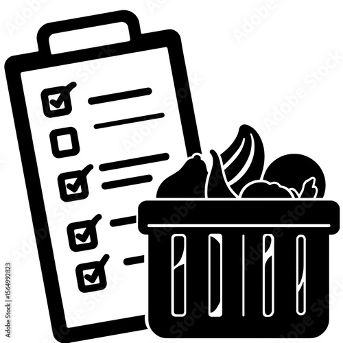 Silhouette of shopping list with produce crate, weekly meal prep checklist