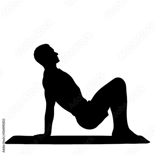 Silhouette of man performing V-sits on mat, fitness core workout