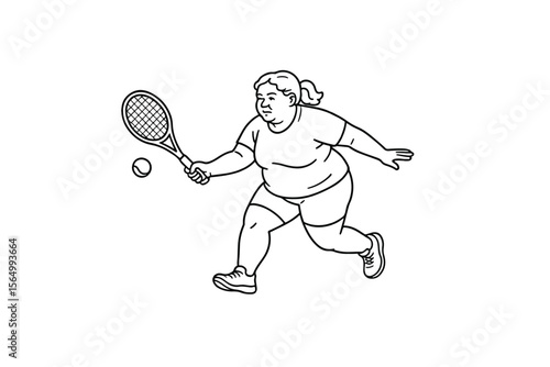 Hand drawn illustrations plus size individuals engaged in sport or fitness activities