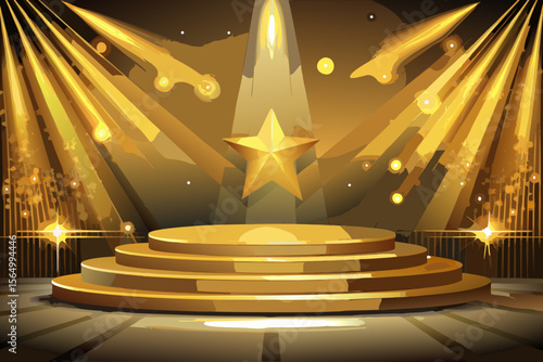 glamorous golden stage scene layered shine sparkle spotlight luxury decor