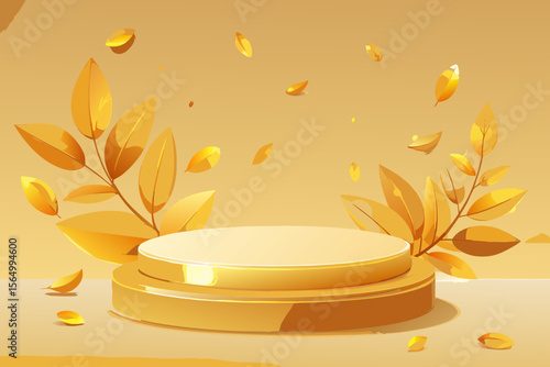 luxury autumn podium display warm gold stage fall spotlight glow