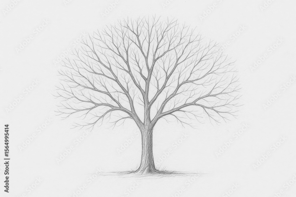 Obraz premium Minimalist Pencil Sketch of a Lone Tree with Spread Branches