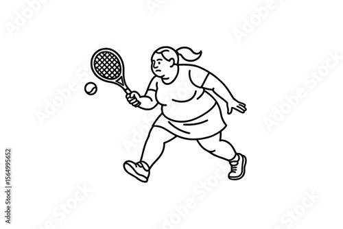 Hand drawn illustrations plus size individuals engaged in sport or fitness activities
