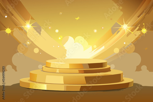 elegant golden podium warm backlight luxury award presentation stage