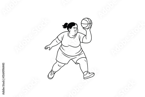 Hand drawn illustrations plus size individuals engaged in sport or fitness activities