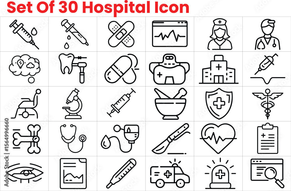 Fototapeta premium Comprehensive Set of 30 Medical & Hospital Icons Vector EPS Illustrations