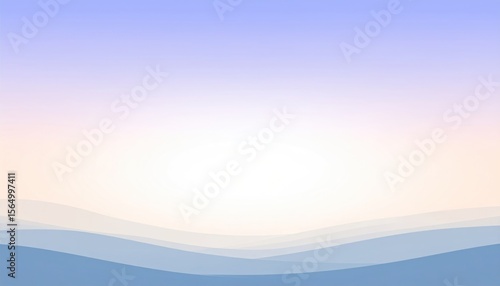 Soft blue & peach gradient layered shapes. Serene, minimalist abstract landscape background with blurred horizon