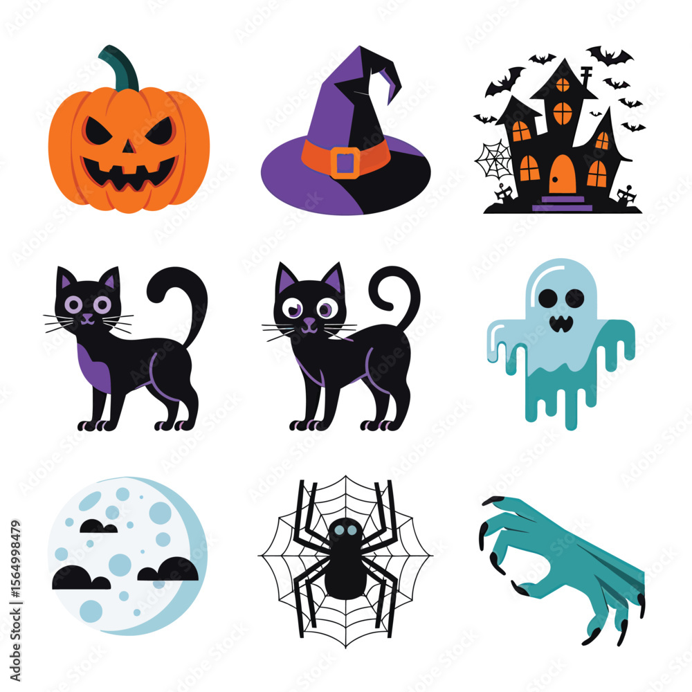 Obraz premium 2d vector illustration Halloween t shirt icon design items ghost character Candles in carved pumpkin 