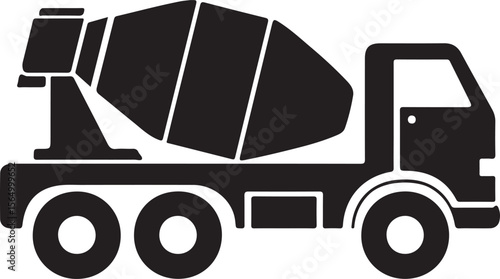Cement Truck Silhouette Vector Illustration on Transparent Background