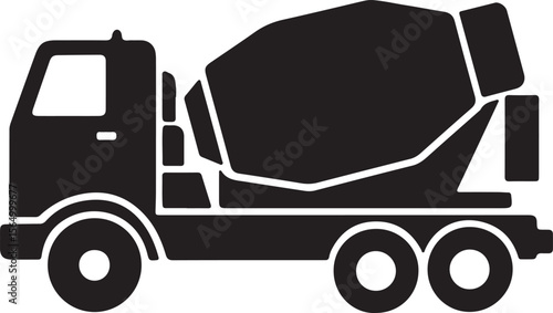 Cement Truck Silhouette Vector Illustration on Transparent Background