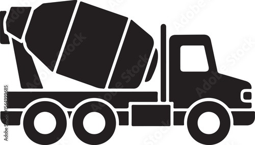 Cement Truck Silhouette Vector Illustration on Transparent Background