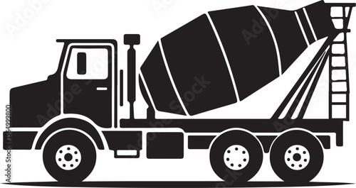 Cement Truck Silhouette Vector Illustration on Transparent Background